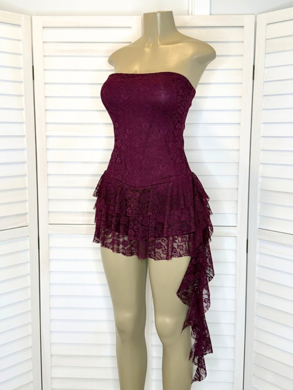 Chocolate USA Wine Lace Ruffle Tube Mini Dress (Romper)